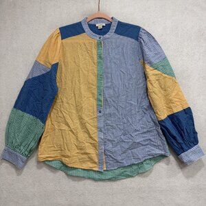 Sundance Shirt Womens Large Multicolor Stripe Patchwork Button Front Cotton